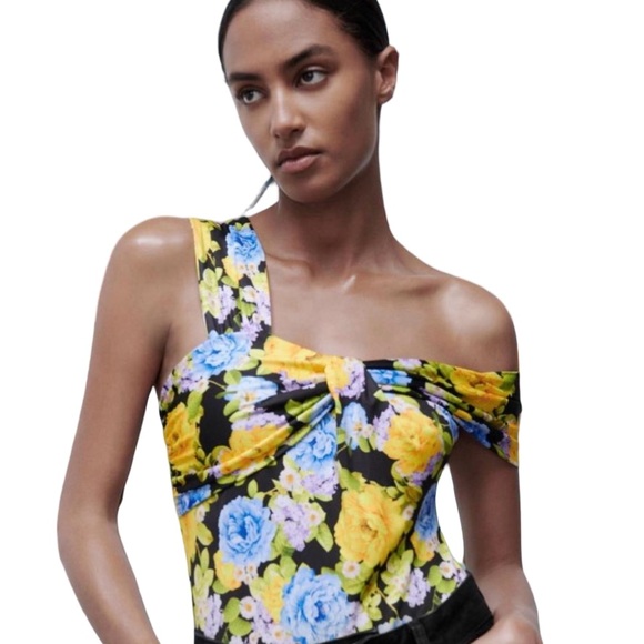 Zara - Floral One-Shoulder Body Suit - Picture 1 of 5